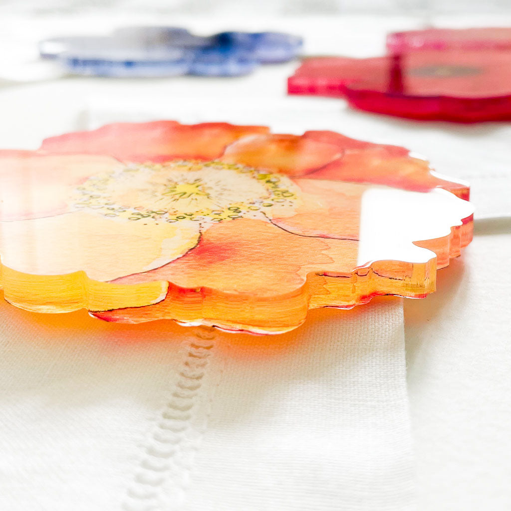 "DULANEY" FLORAL COASTER SET IN ORANGE