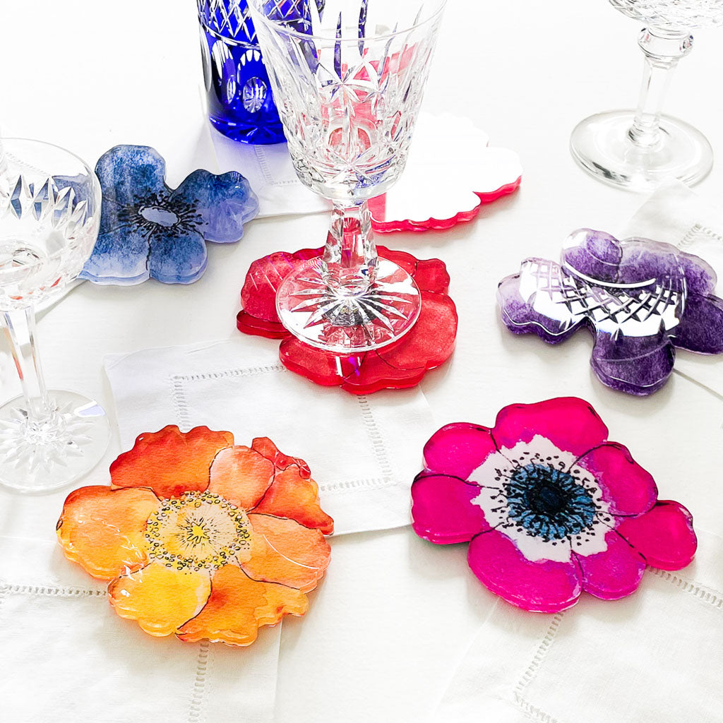 "DULANEY" FLORAL COASTER SET IN ORANGE