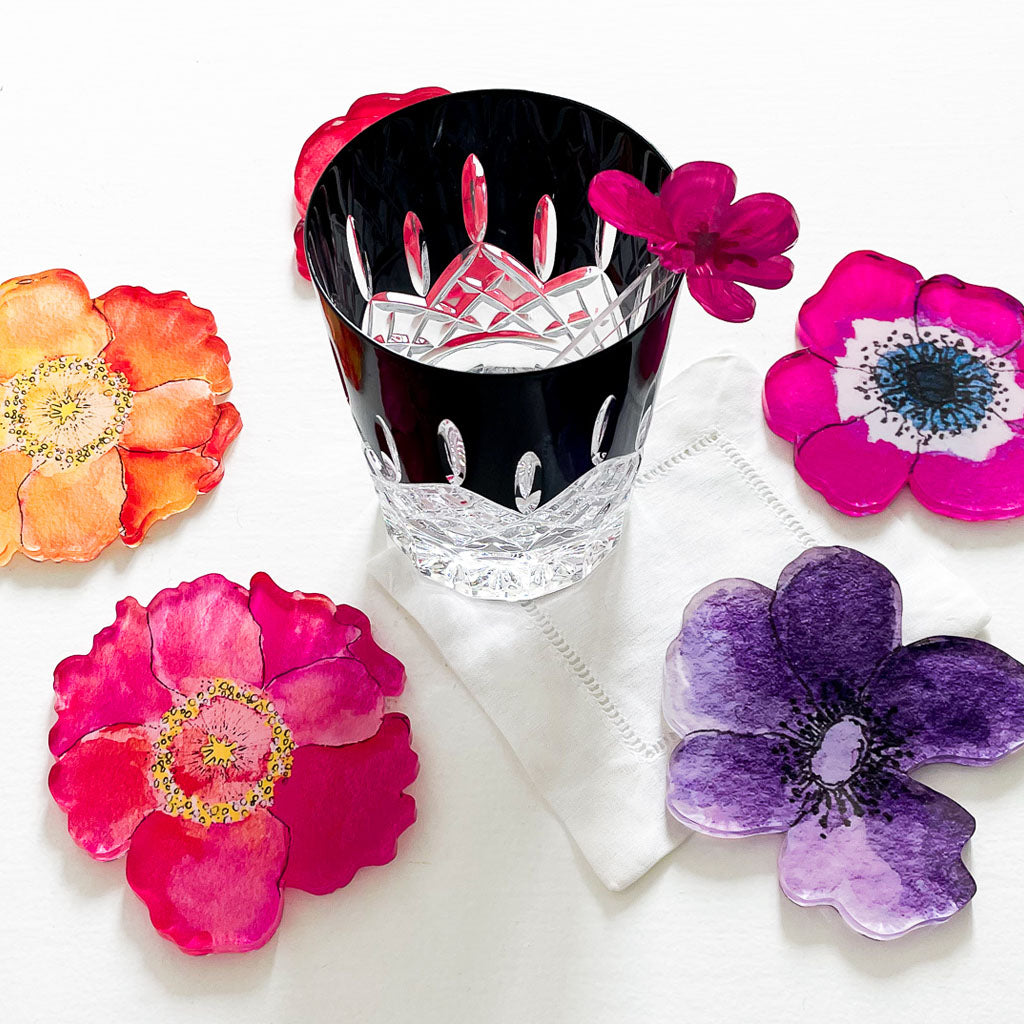 "DEBORAH" FLORAL COASTER SET IN PURPLE