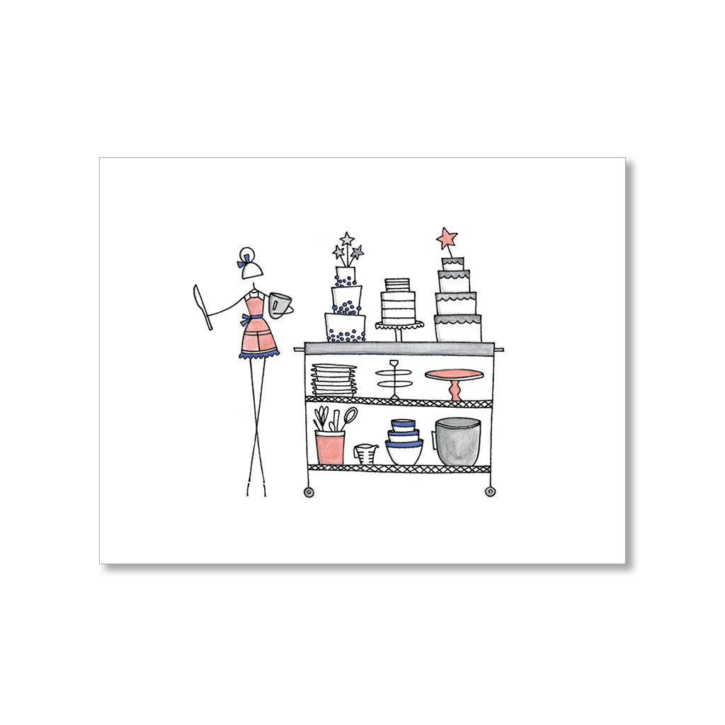 "CAKES ON A CART" BLANK CARD