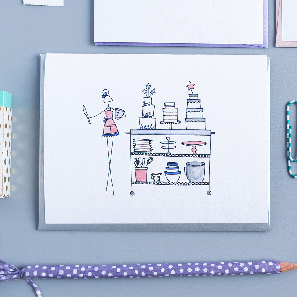 "CAKES ON A CART" BLANK CARD