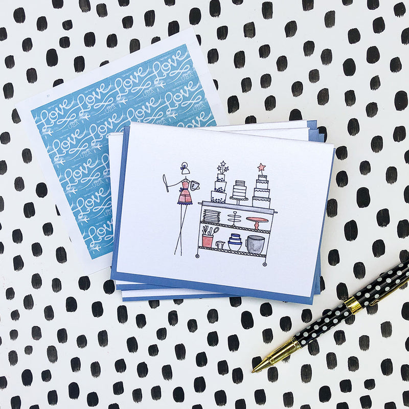 "CAKES ON A CART" BLANK CARD