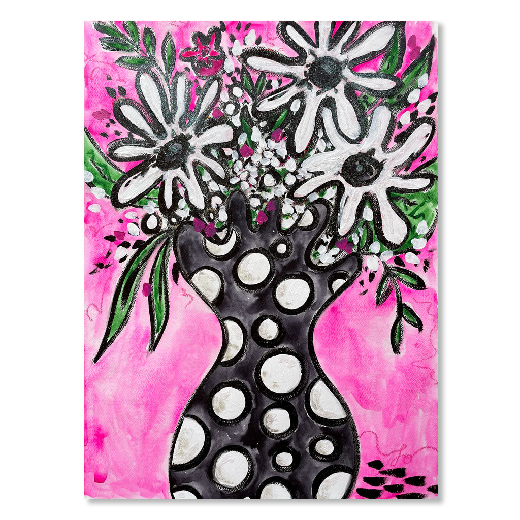 "THE POLKA DOT VASE: BLACK & PINK" ORIGINAL WATERCOLOR