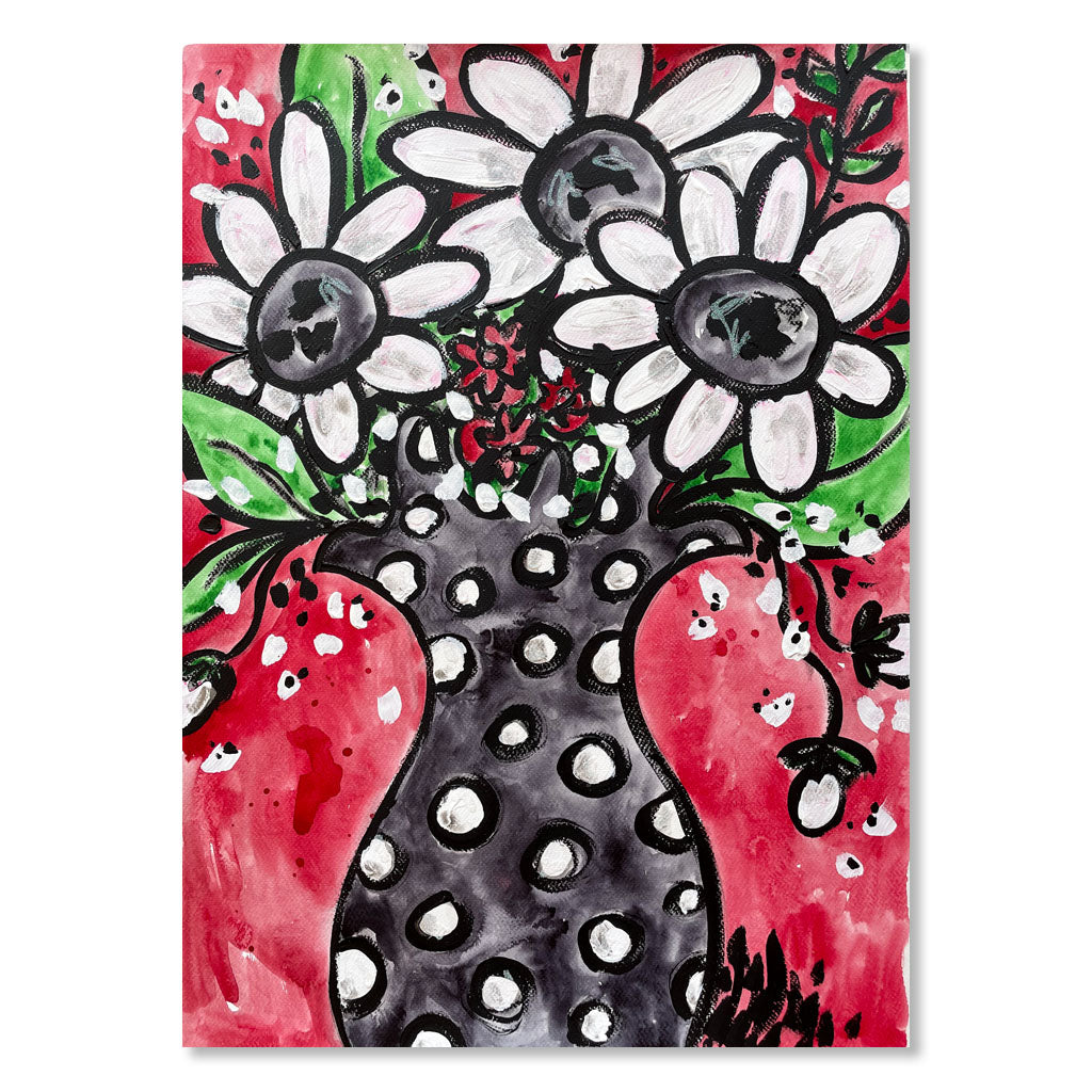 "THE POLKA DOT VASE: BLACK & RED" ORIGINAL WATERCOLOR