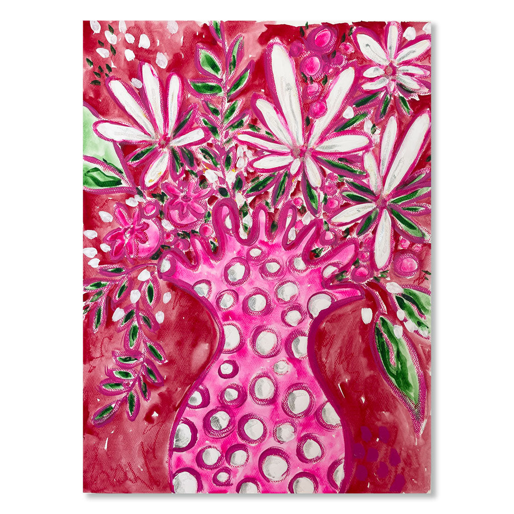 "THE POLKA DOT VASE: PINK & RED" ORIGINAL WATERCOLOR