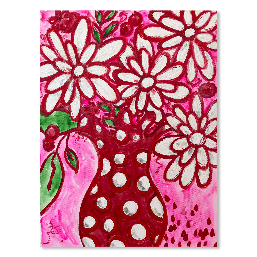 "THE POLKA DOT VASE: RED & PINK" ORIGINAL WATERCOLOR