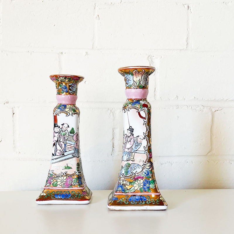 VINTAGE CHINOISERIE CANDLESTICKS