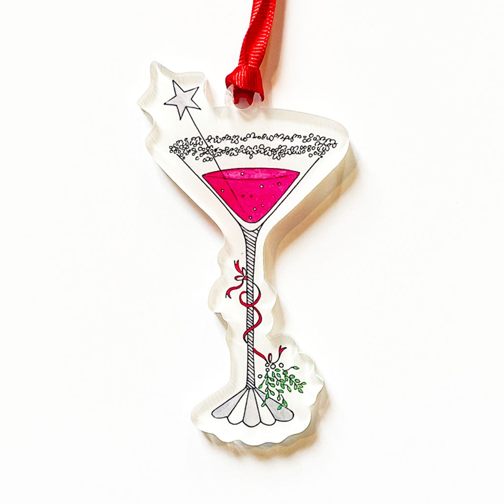 "MARTINIS & MISTLETOE" Acrylic Ornament