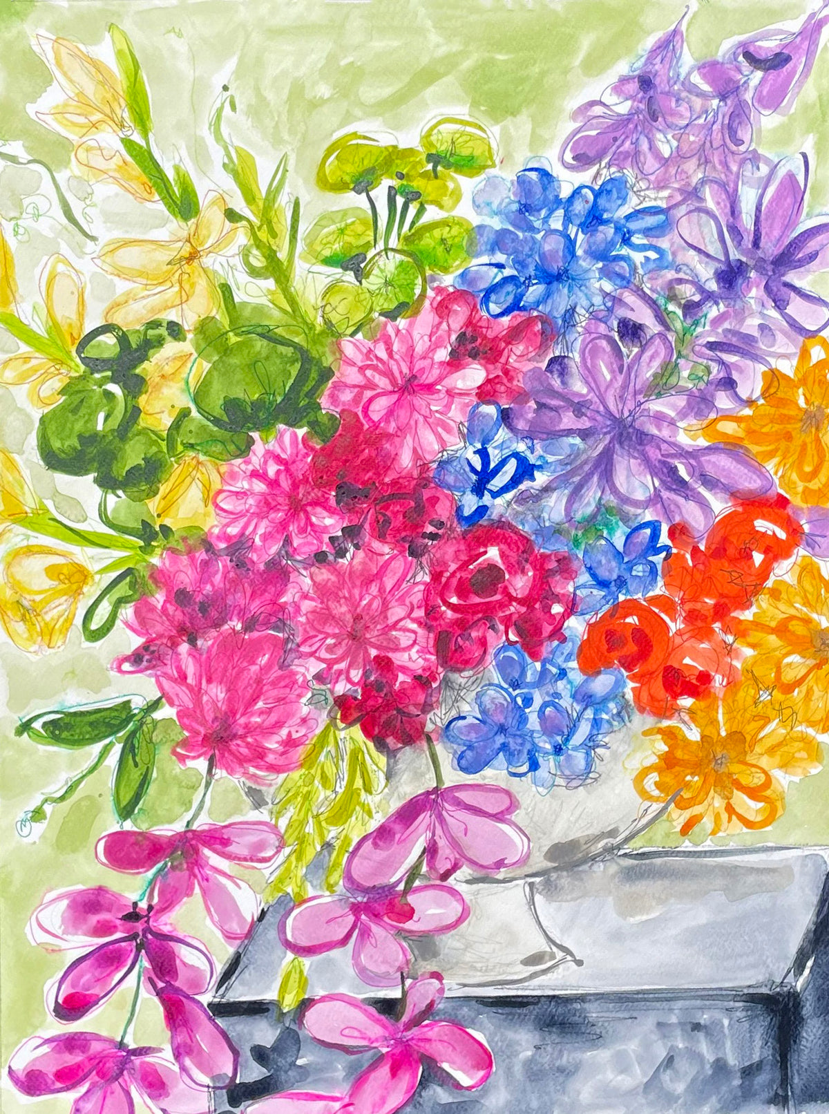 "POOL FLOWERS" ORIGINAL WATERCOLOR