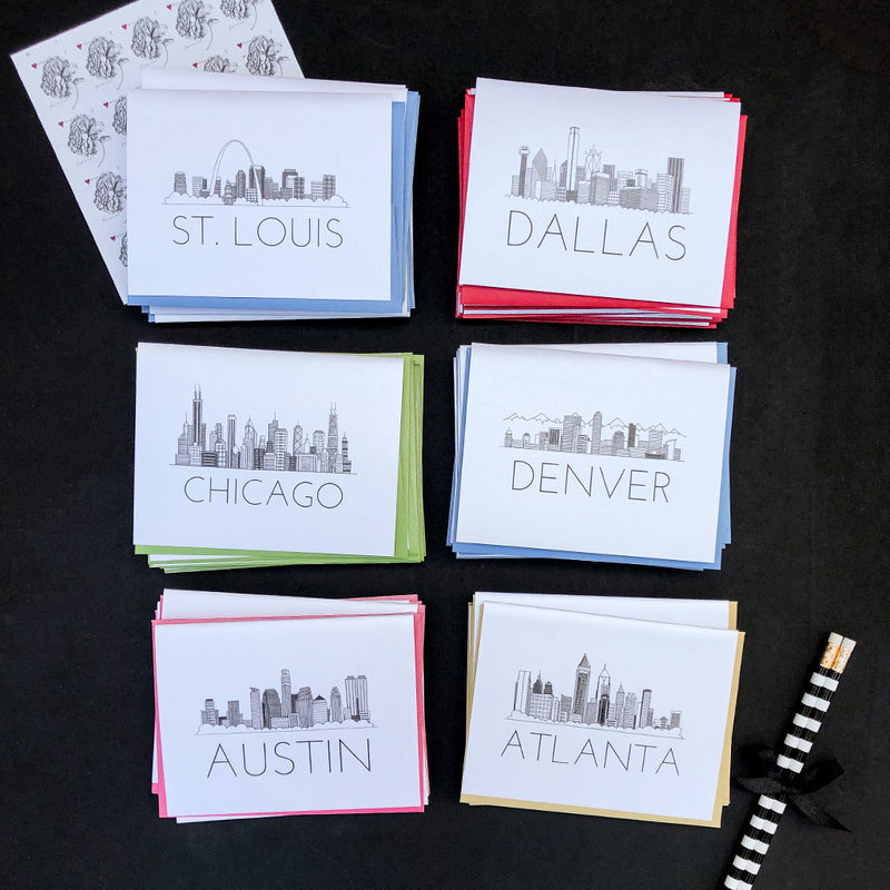 Personalized Foldover Notecard Stationery Set {Austin, Texas Skyline}